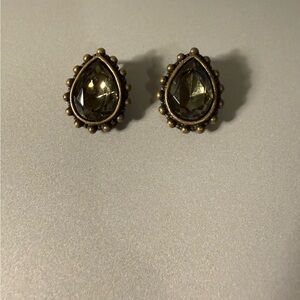 Vintage Signed Chico's Smoky Green Crystal Clip-On Earrings
